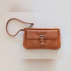 Talbots Classic Orange Pebbled Genuine Leather Wristlet Clutch Bag